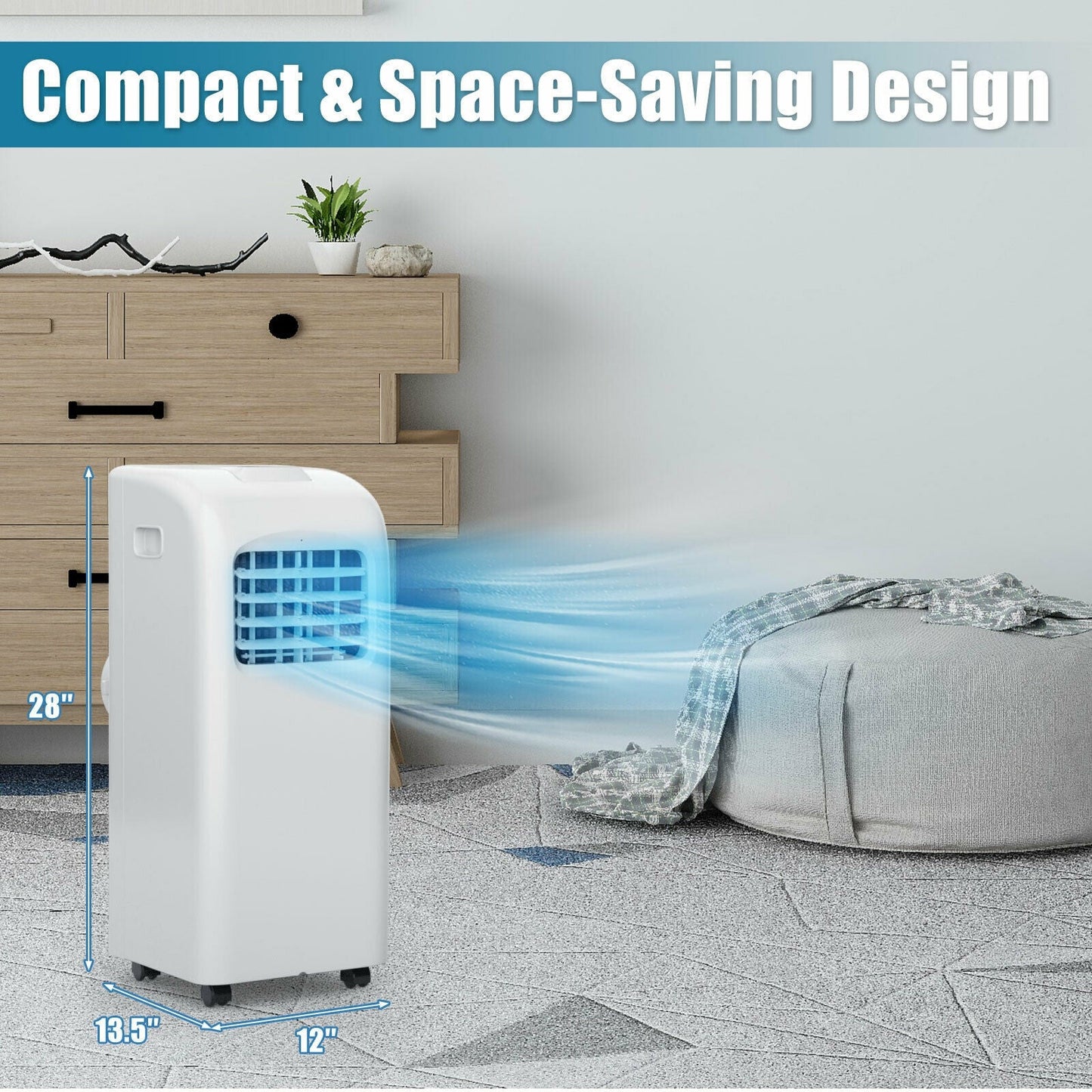 Aire acondicionado portátil de 8000 BTU (Ashrae) con función de deshumidificador