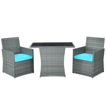 3 Pieces Patio Rattan Furniture Set with Cushioned Armrest Sofa-Gray
