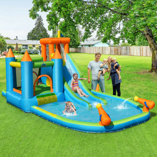 Inflatable Water Slide Kids Bounce House Splash Water Pool with 735W Blower - Tampa Home & Garden Store