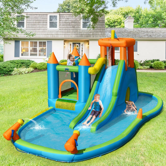 Inflatable Water Slide Kids Bounce House Splash Water Pool with 735W Blower - Tampa Home & Garden Store