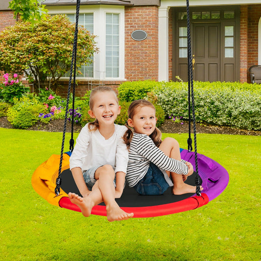 40 inch Saucer Tree Outdoor Round Platform Swing with Pillow and Handle-Multicolor - Tampa Home & Garden Store