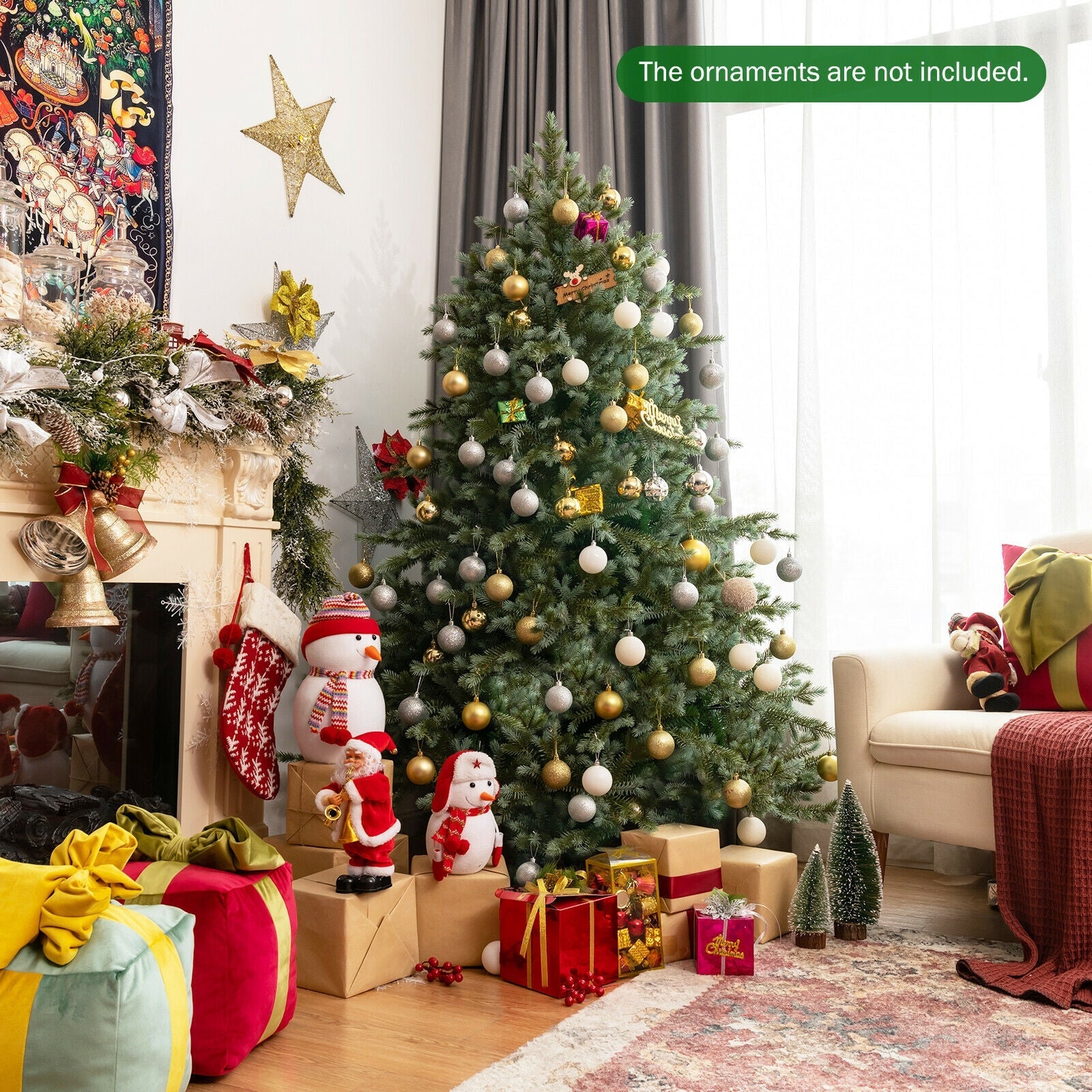 6 Feet DirectDeals Artificial Christmas Spruce Hinged Tree with gold and silver baubles; gifts on Tampa Home & Garden Store