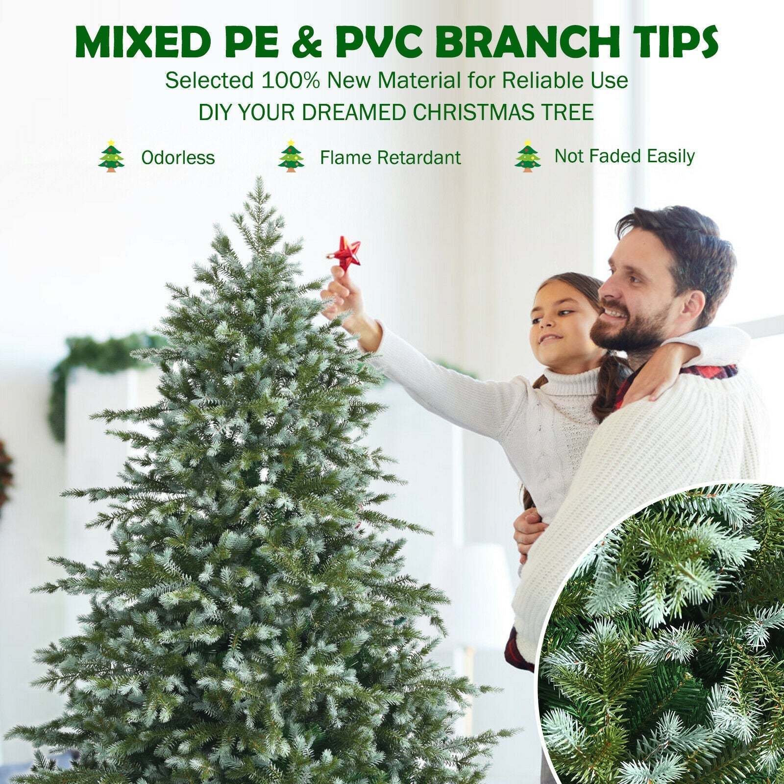 6 Feet Artificial Christmas Spruce Hinged Tree DirectDeals, green PVC/PE branches on Tampa Home & Garden Store