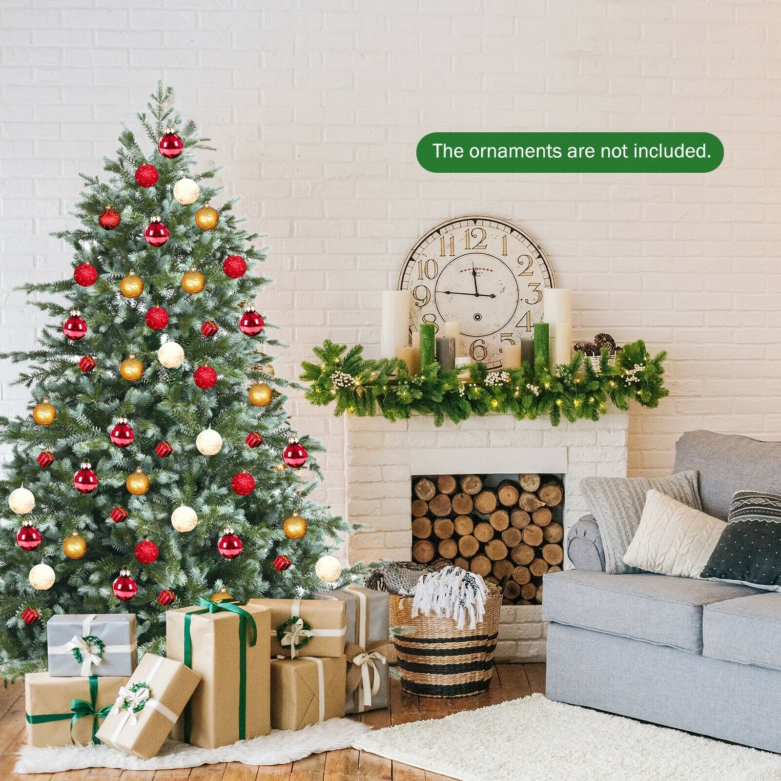 6 Feet Artificial Christmas Spruce Hinged Tree DirectDeals in green with red and gold ornaments on Tampa Home & Garden Store