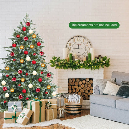 6 Feet Artificial Christmas Spruce Hinged Tree DirectDeals in green with red and gold ornaments on Tampa Home & Garden Store