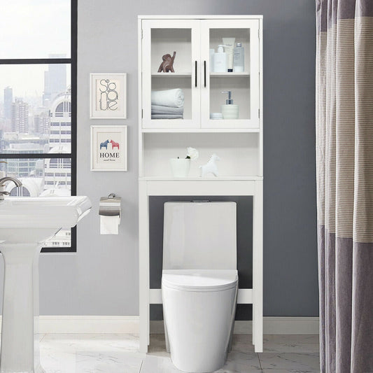 Over the Toilet Storage Cabinet Bathroom Space Saver with Tempered Glass Door - Tampa Home & Garden Store