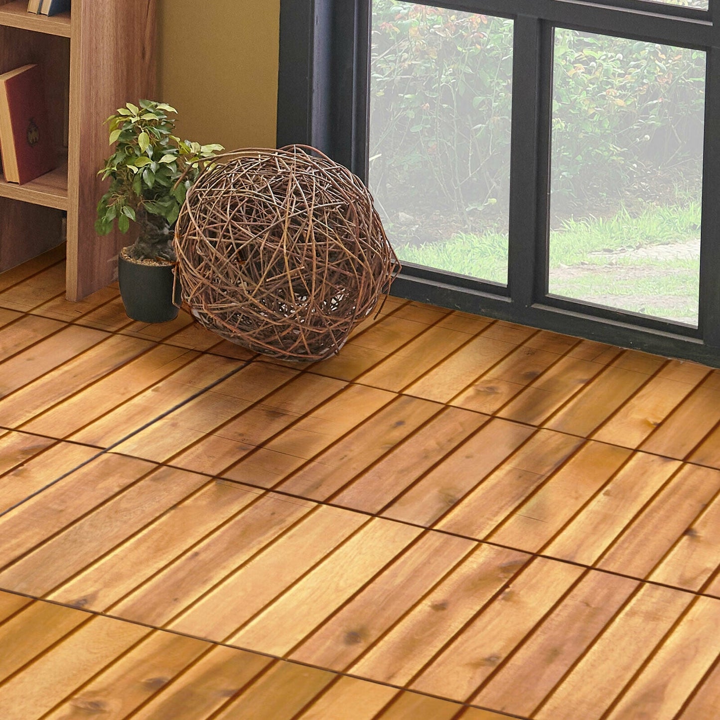 27 piezas de baldosas entrelazadas de madera de acacia para patio