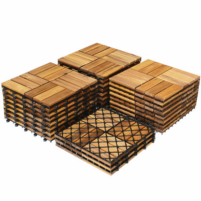 27 piezas de baldosas de madera de acacia entrelazadas de 30 x 30 cm para patio y terraza