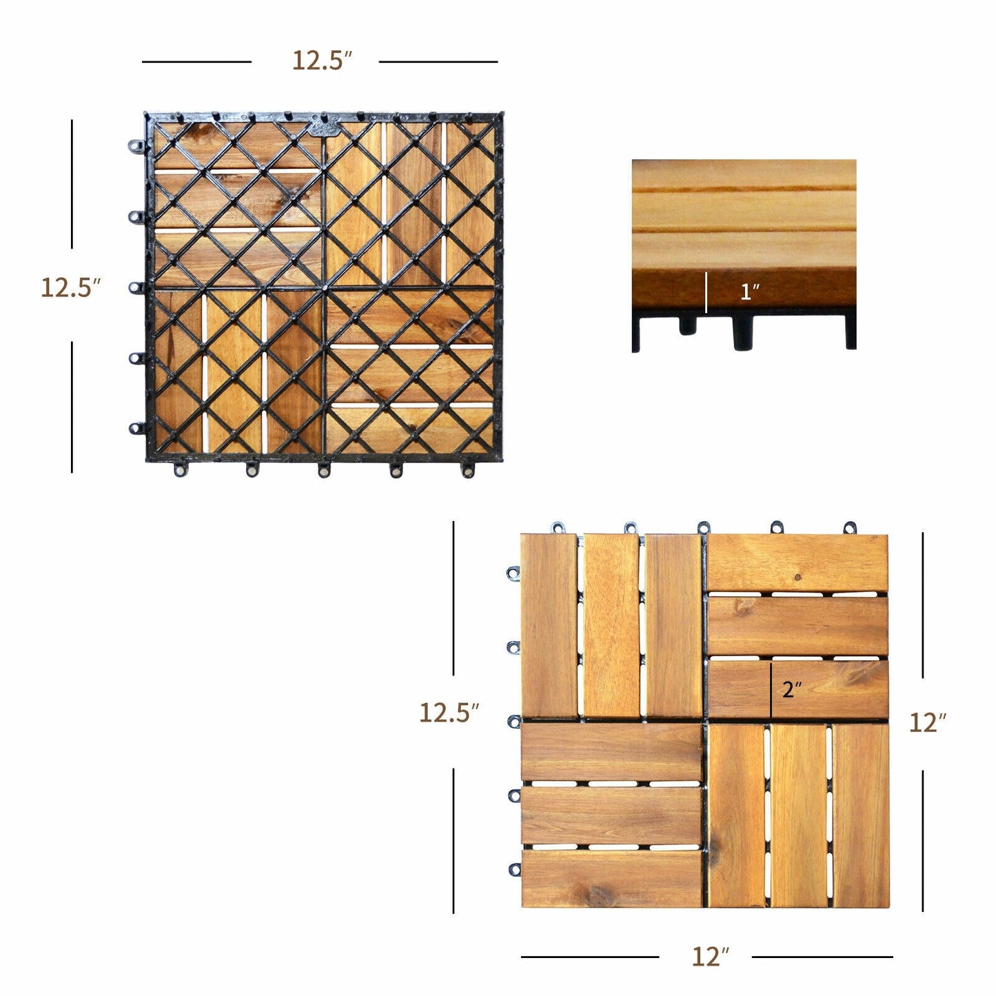 27 piezas de baldosas de madera de acacia entrelazadas de 30 x 30 cm para patio y terraza