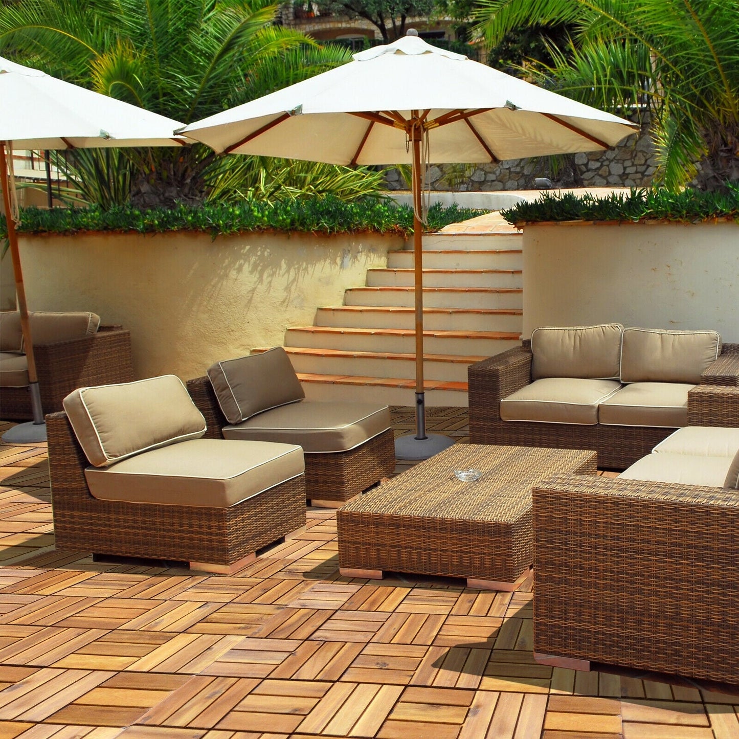 27 piezas de baldosas de madera de acacia entrelazadas de 30 x 30 cm para patio y terraza