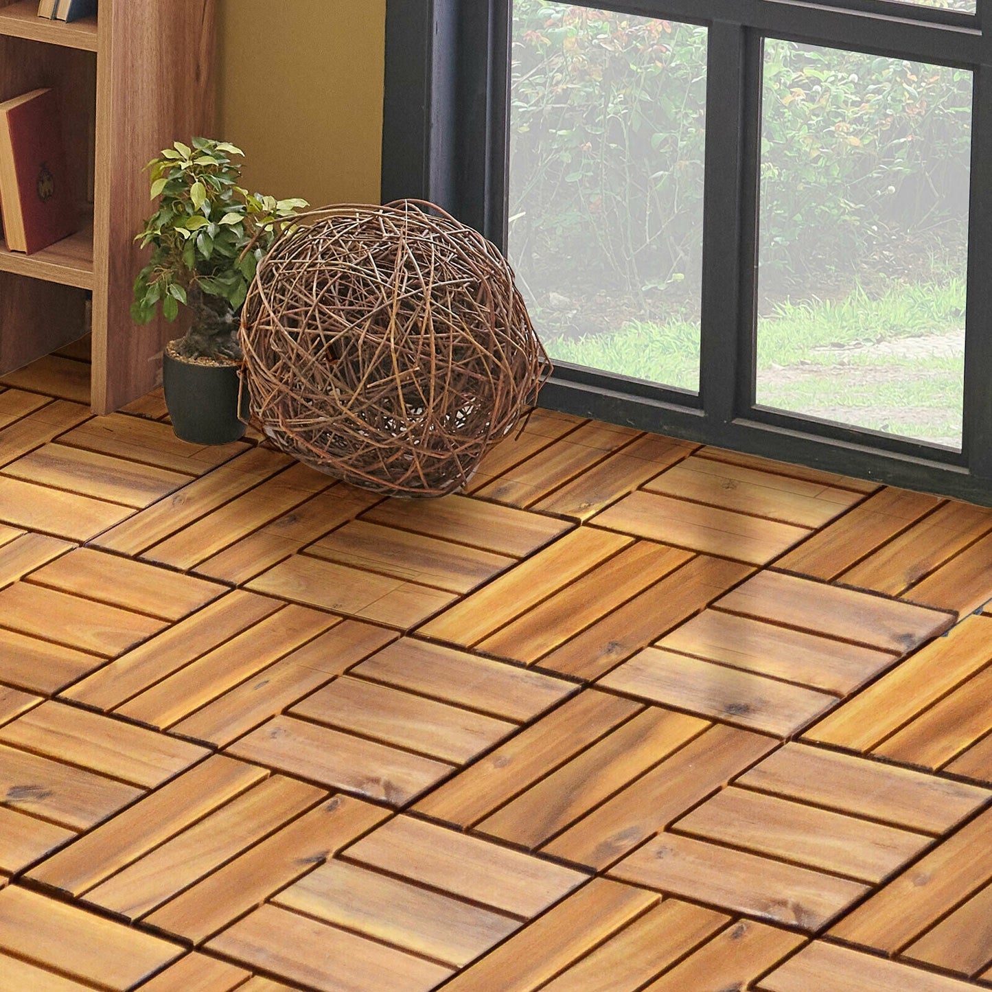 27 piezas de baldosas de madera de acacia entrelazadas de 30 x 30 cm para patio y terraza