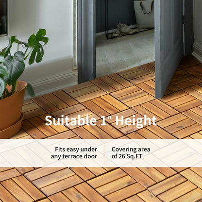 27 piezas de baldosas de madera de acacia entrelazadas de 30 x 30 cm para patio y terraza