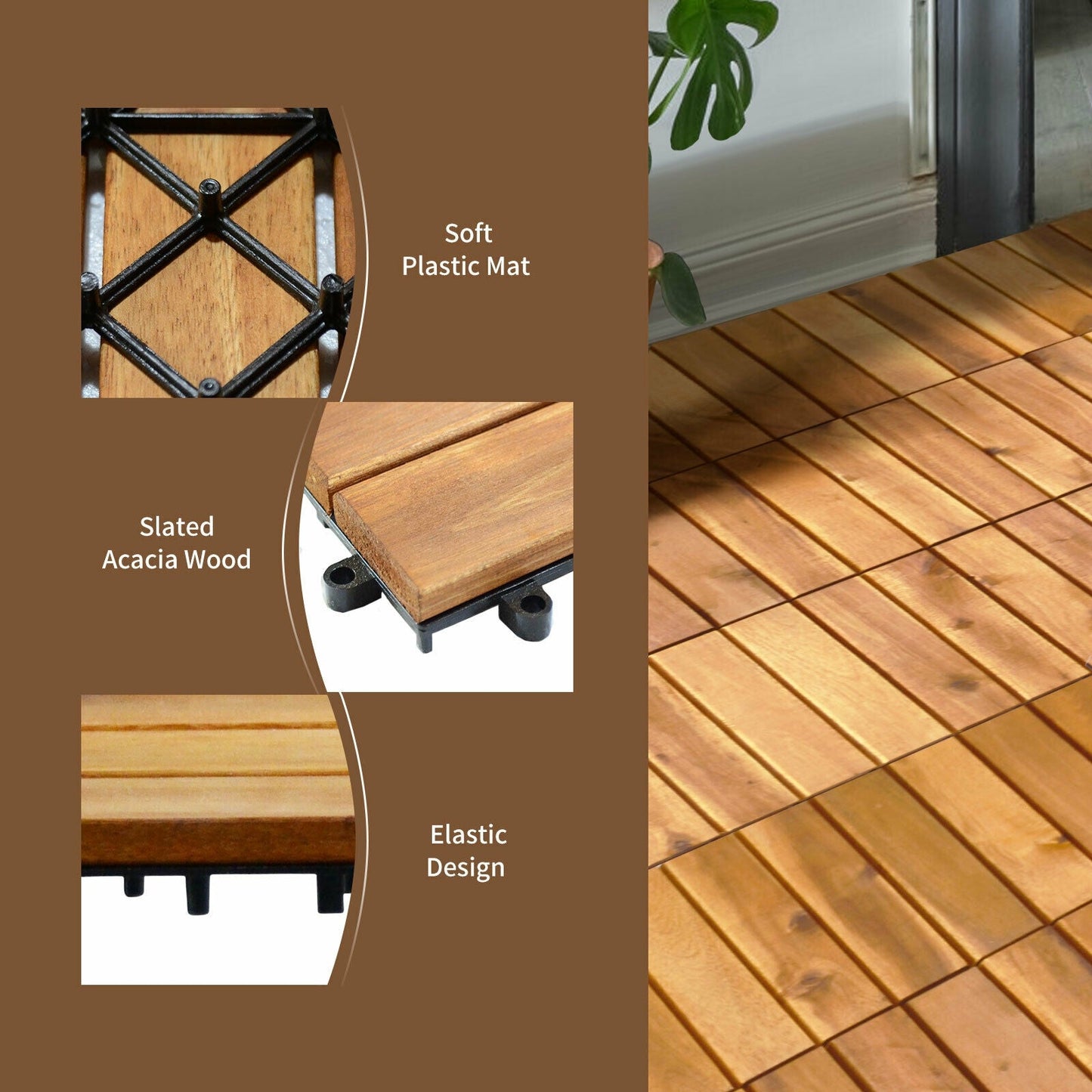 27 piezas de baldosas entrelazadas de madera de acacia para patio