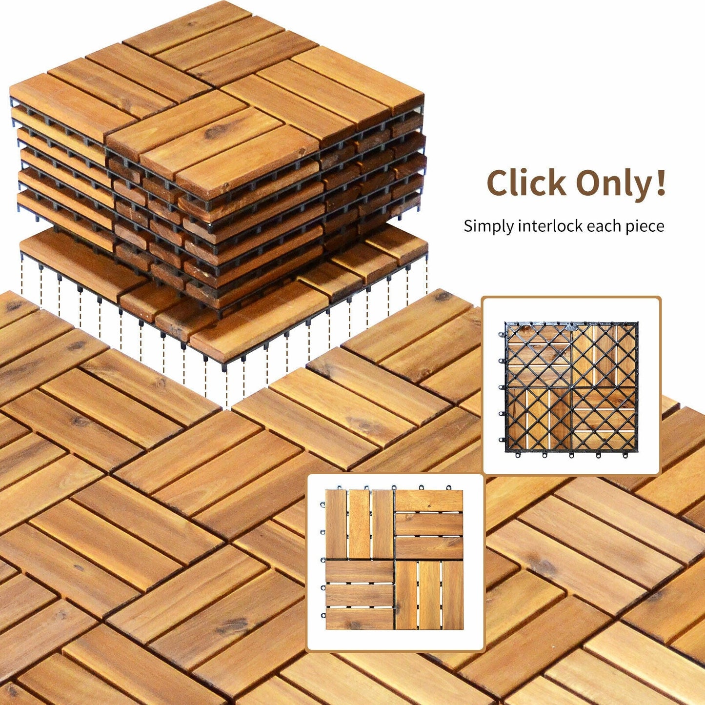 27 piezas de baldosas de madera de acacia entrelazadas de 30 x 30 cm para patio y terraza