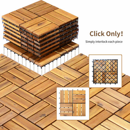 27 piezas de baldosas de madera de acacia entrelazadas de 30 x 30 cm para patio y terraza