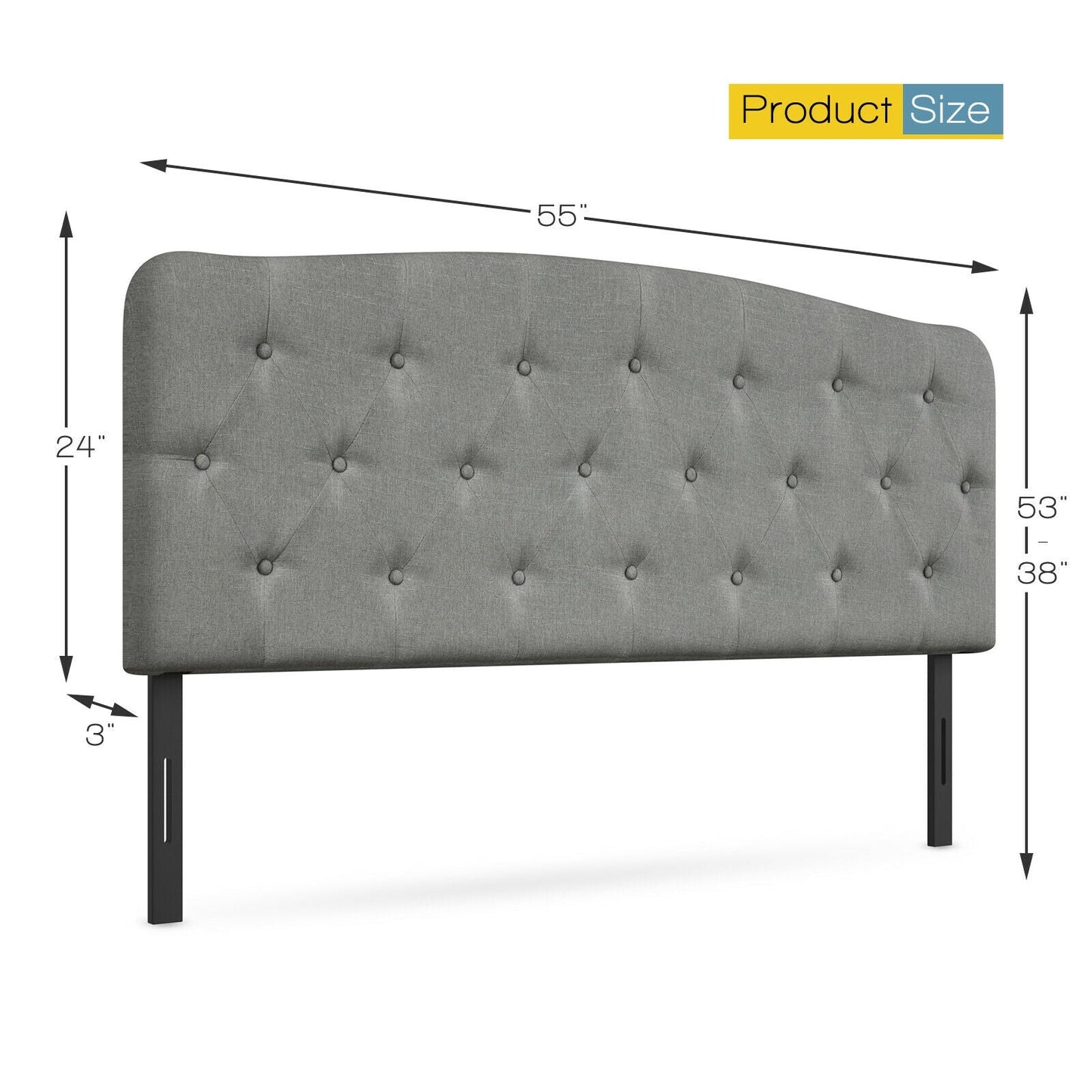 Cabecero de lino sintético con altura ajustable - Gris claro