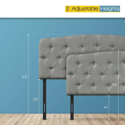 Cabecero de lino sintético con altura ajustable - Gris claro