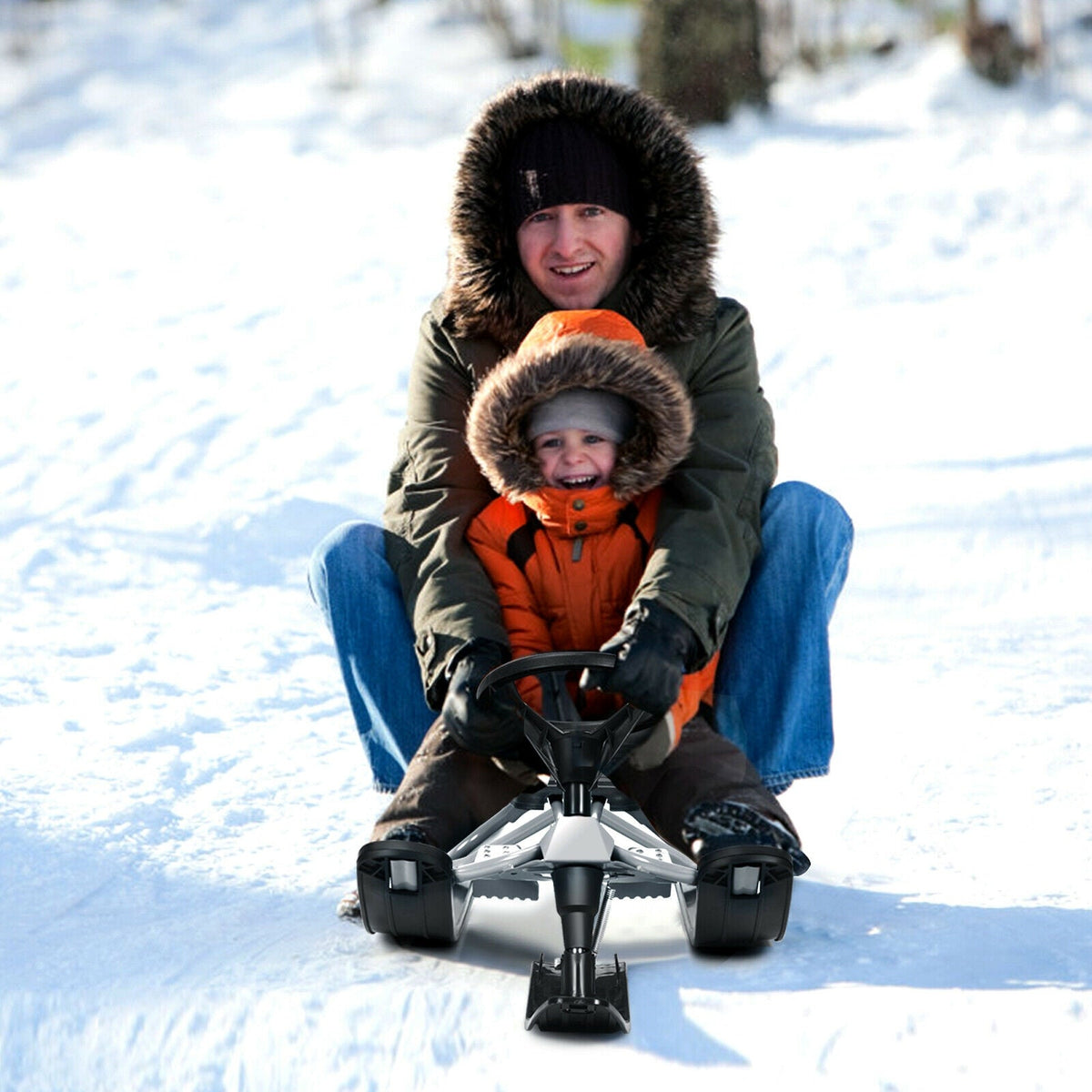Kids Snow Sled with Steering Wheel and Double Brakes Pull Rope, snow racer on Tampa Home & Garden Store