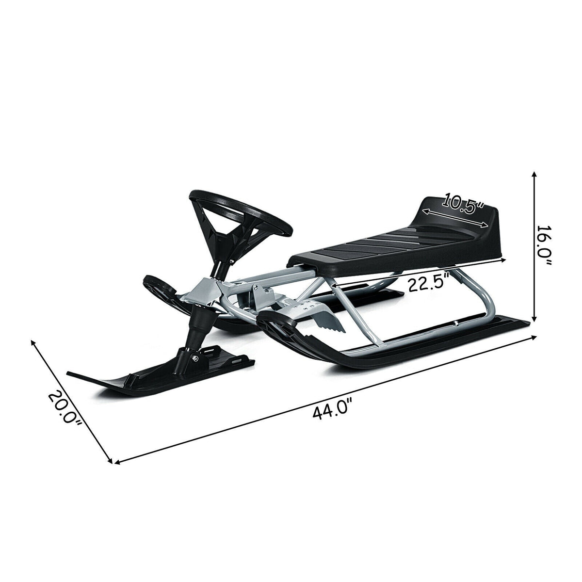 DirectDeals Kids Snow Sled with Steering Wheel and Double Brakes, black frame, 44" long Snow Racers on Tampa Home & Garden Store