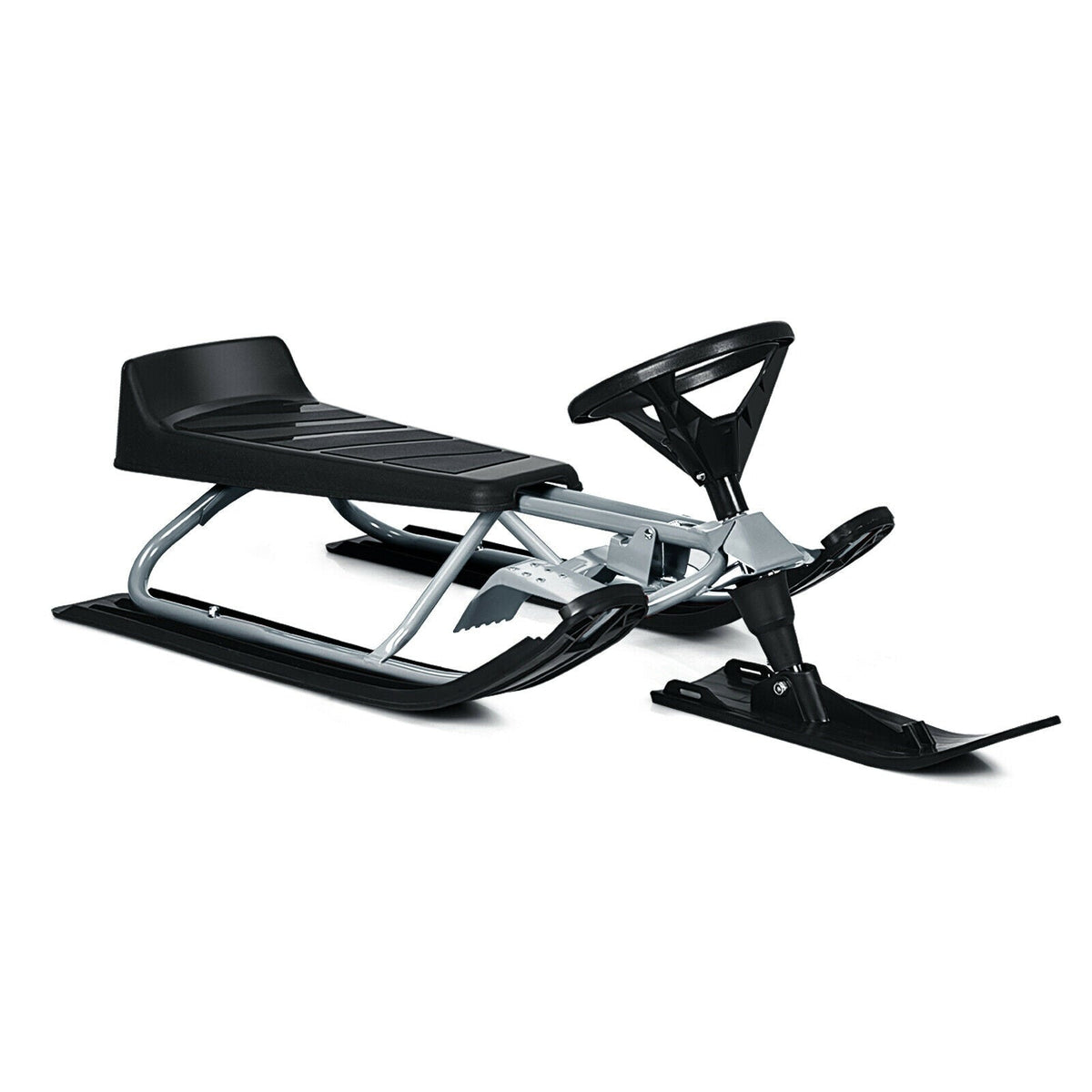 DirectDeals Kids Snow Sled with Steering Wheel, black seat, metal frame snow racer on Tampa Home & Garden Store