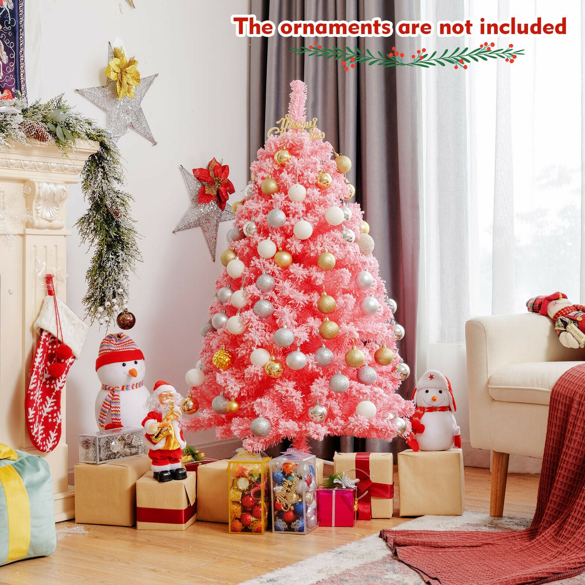 Pink Christmas Tree with snow flocked PVC tips and metal stand DirectDeals on Tampa Home & Garden Store