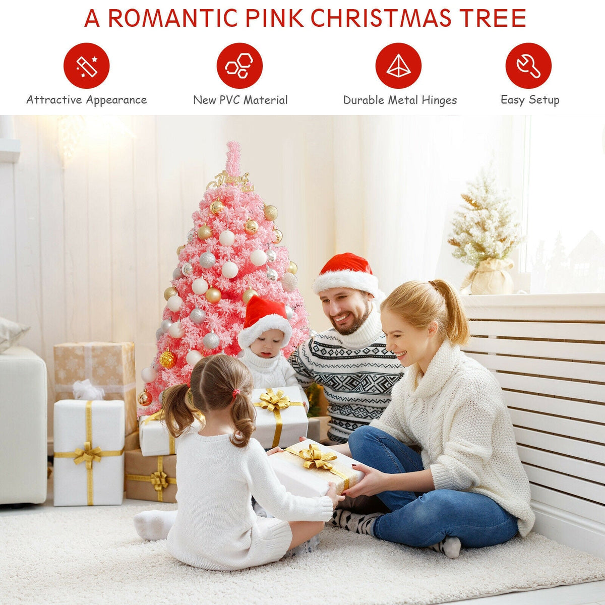 Pink Christmas Tree with snow flocked PVC tips and metal stand DirectDeals artificial tree on Tampa Home & Garden Store