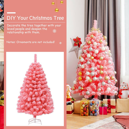 Pink artificial Christmas tree with snow-flocked PVC tips on a metal stand DirectDeals ornaments on Tampa Home & Garden Store