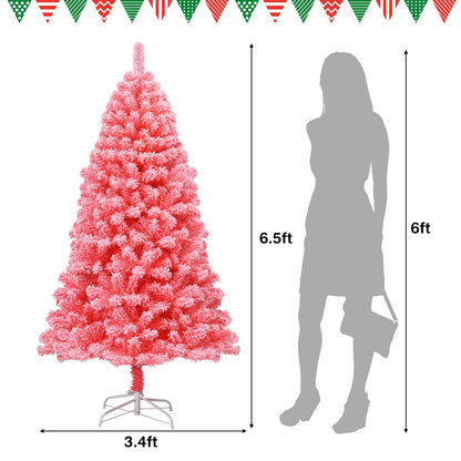 Pink snow-flocked PVC-tip artificial Christmas tree with metal stand DirectDeals on Tampa Home & Garden Store