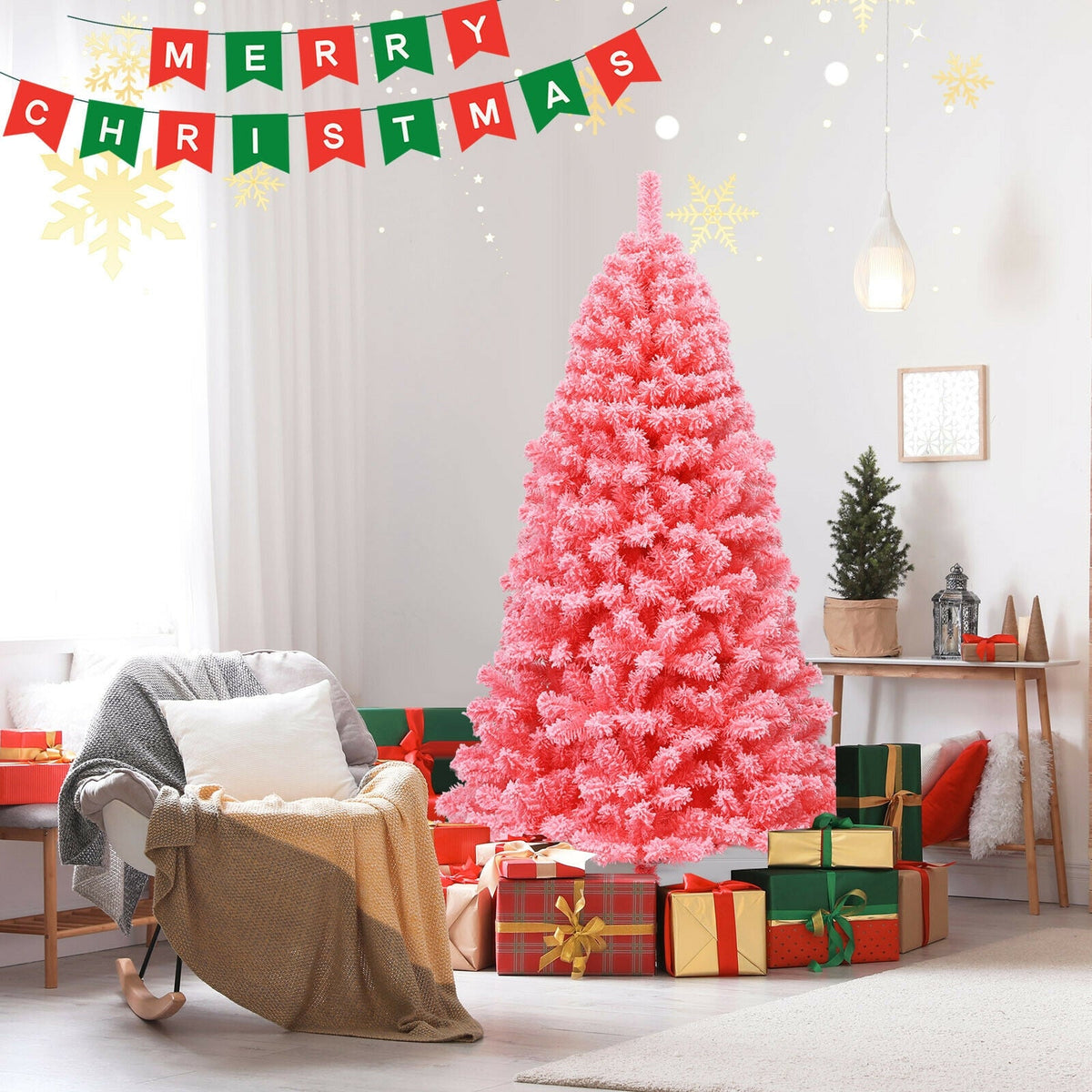 Pink Christmas Tree with Snow Flocked PVC Tips and Metal Stand DirectDeals on Tampa Home & Garden Store
