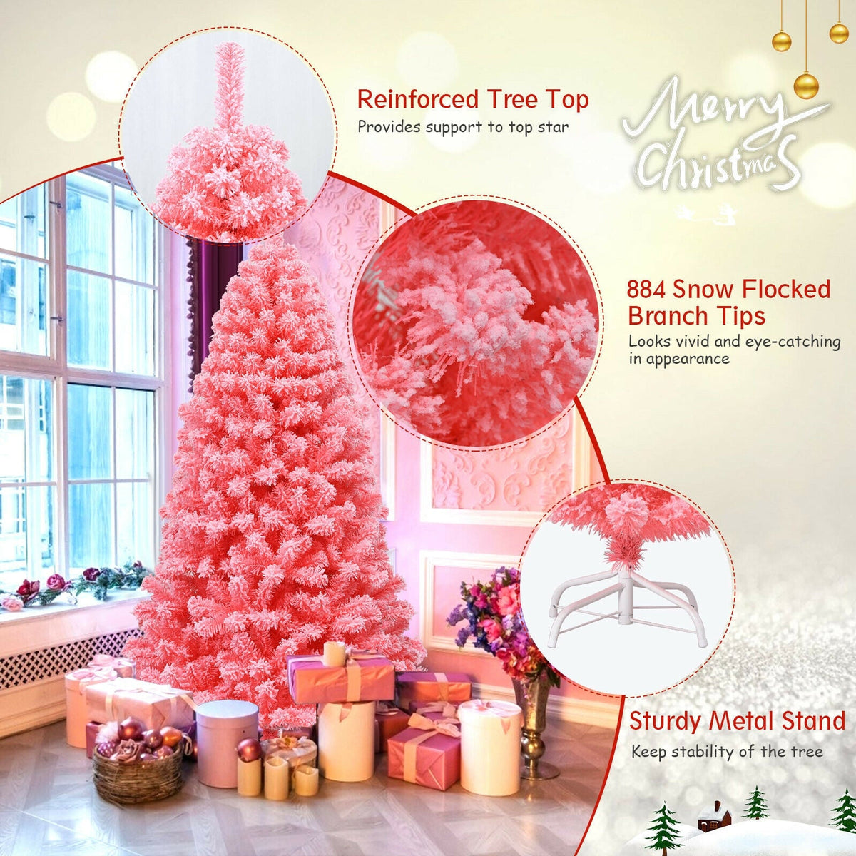 Pink Christmas Tree with snow-flocked PVC tips and sturdy metal stand DirectDeals on Tampa Home & Garden Store