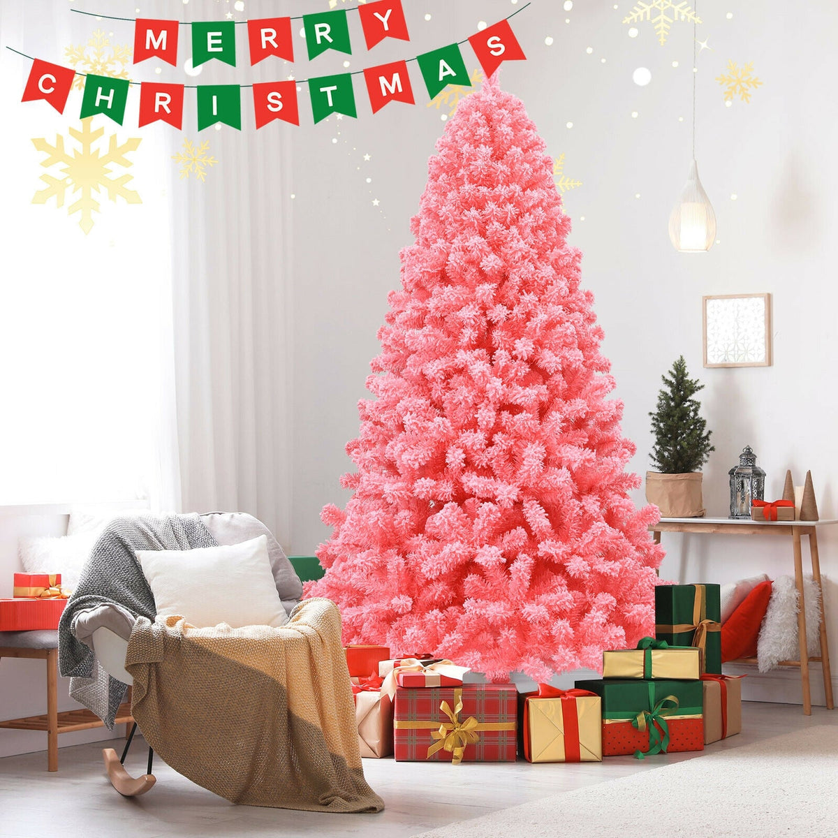 DirectDeals pink Christmas tree with snow flocked PVC tips and metal stand on Tampa Home & Garden Store
