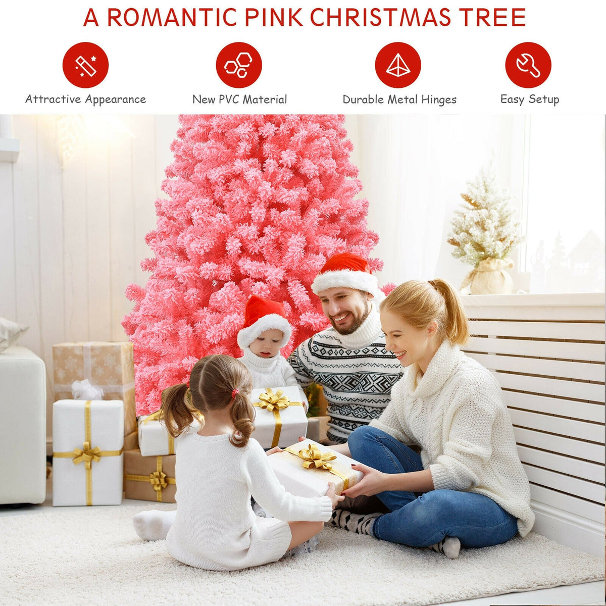 Pink Christmas Tree with snow flocked PVC tips and metal stand DirectDeals on Tampa Home & Garden Store