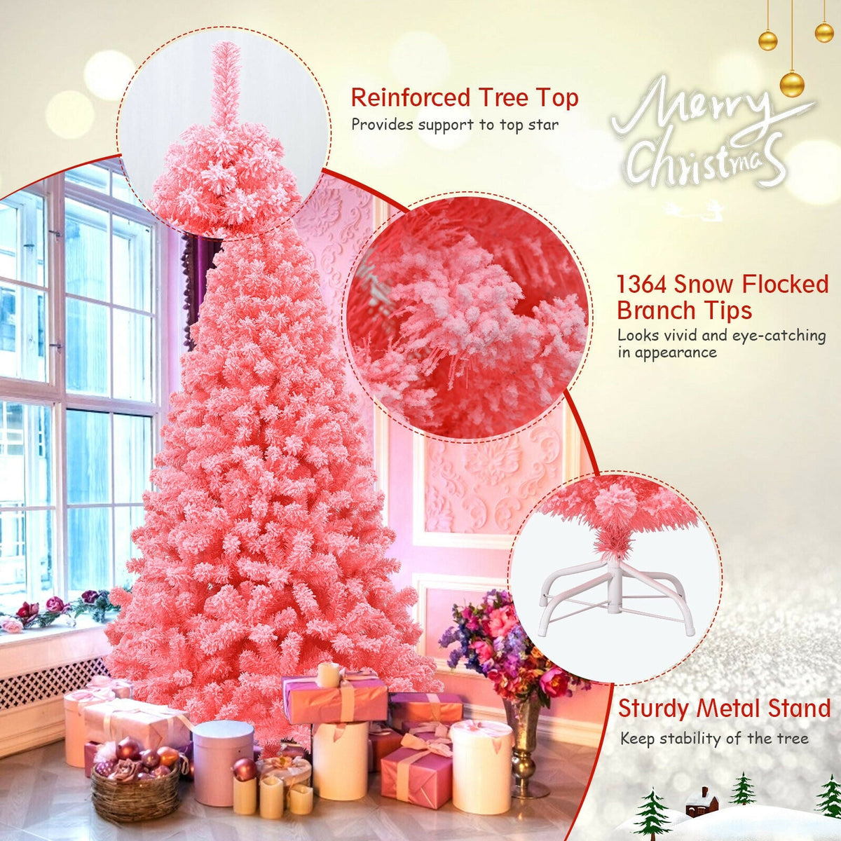 Pink Christmas Tree with Snow Flocked PVC Tips on a Sturdy Metal Stand DirectDeals tree on Tampa Home & Garden Store