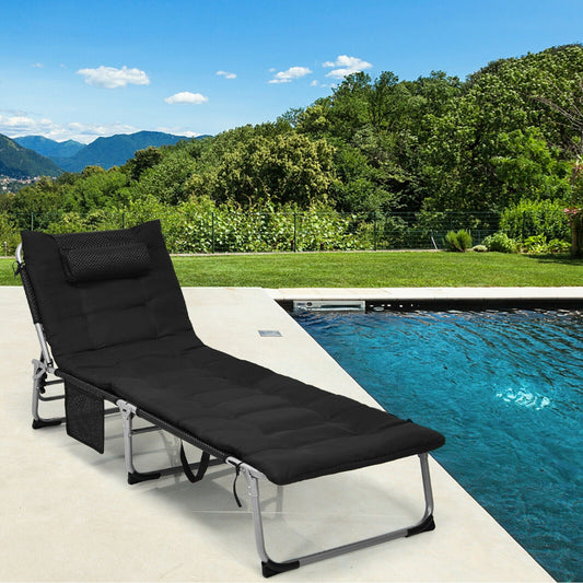 4-Fold Oversize Padded Folding Lounge Chair with Removable Soft Mattress-Black - Tampa Home & Garden Store