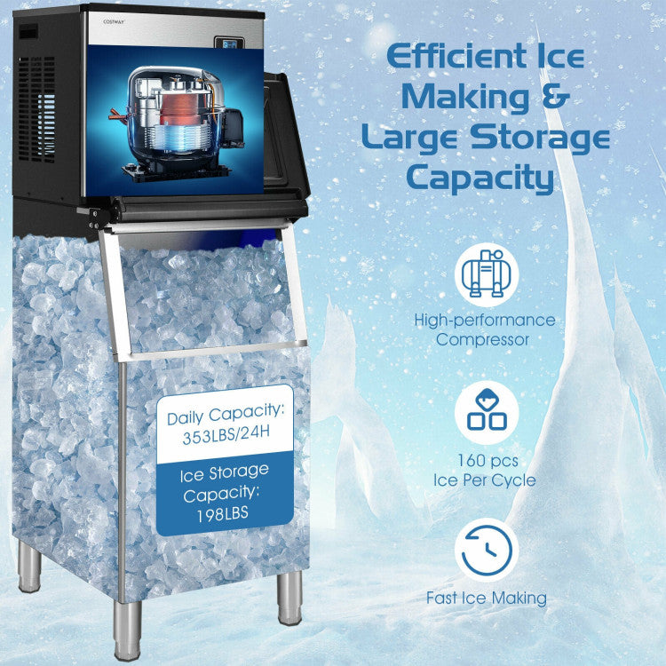 Máquina de hielo comercial de 353 lbs/24 H con depósito de 198 lbs