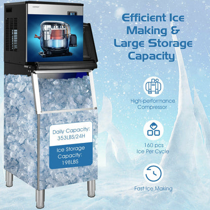 Máquina de hielo comercial de 353 lbs/24 H con depósito de 198 lbs