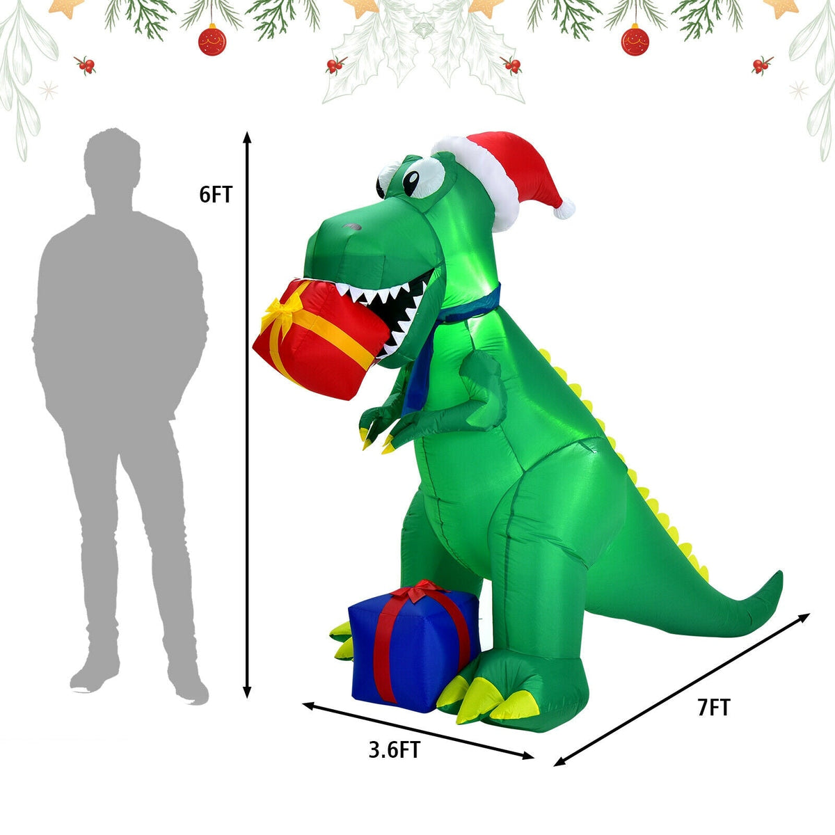 DirectDeals 6ft Christmas inflatable dinosaur, green with Santa hat on Tampa Home & Garden Store