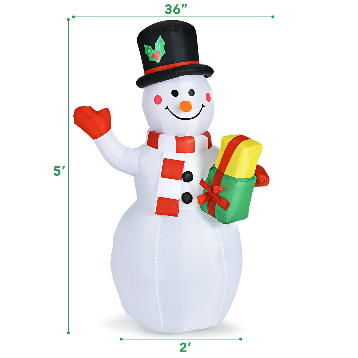 Snowman inflatable, 5 ft tall, built-in colorful LED lights, DirectDeals, gift box prop on Tampa Home & Garden Store