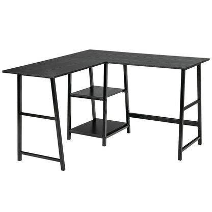 L Shaped Corner Computer Desk with Storage Shelves-Brown