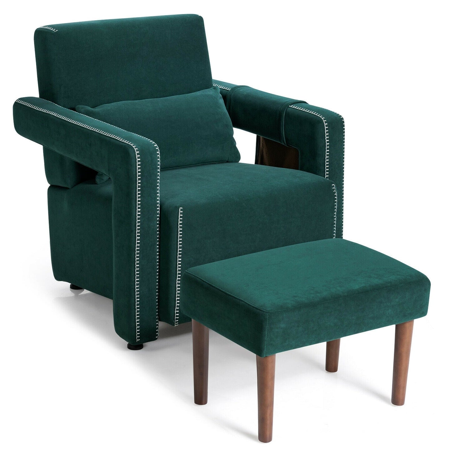 Sillón individual moderno de vellón bereber con otomana y cojín lumbar - Azul