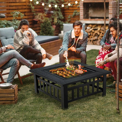 32 Inch 3-in-1 outdoor square fire pit table by GemGear with BBQ grill and rain cover, black on Tampa Home & Garden Store