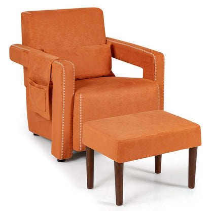 Sillón individual moderno de vellón bereber con otomana y cojín lumbar - Azul