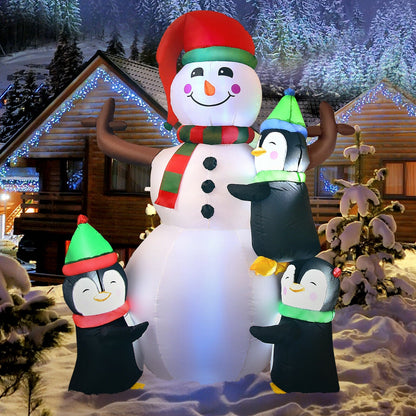 DirectDeals 6ft Christmas Snowman with Penguins; white snowman, red hat, green scarf; yard decor on Tampa Home & Garden Store