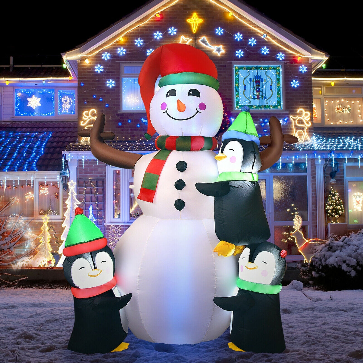 6 ft inflatable snowman with penguins, DirectDeals inflatable decor, colorful winter display on Tampa Home & Garden Store