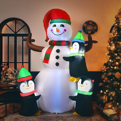 6 ft inflatable snowman with penguins, red hat and green scarf, DirectDeals holiday decor on Tampa Home & Garden Store