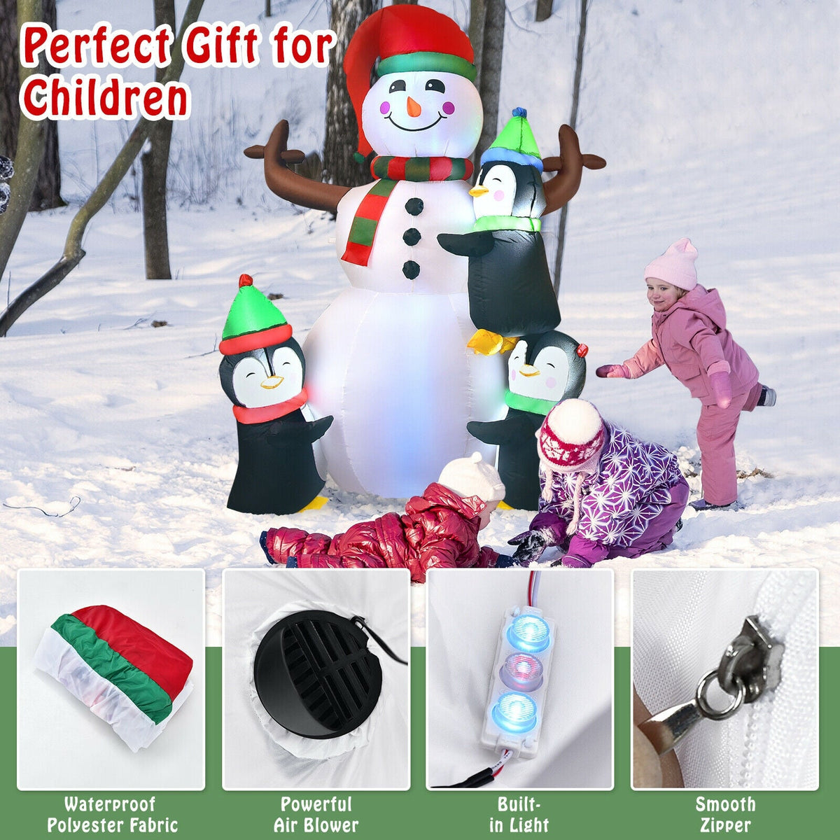 6 Feet Christmas Quick Inflatable Snowman with Penguins by DirectDeals, decoration with kids on Tampa Home & Garden Store