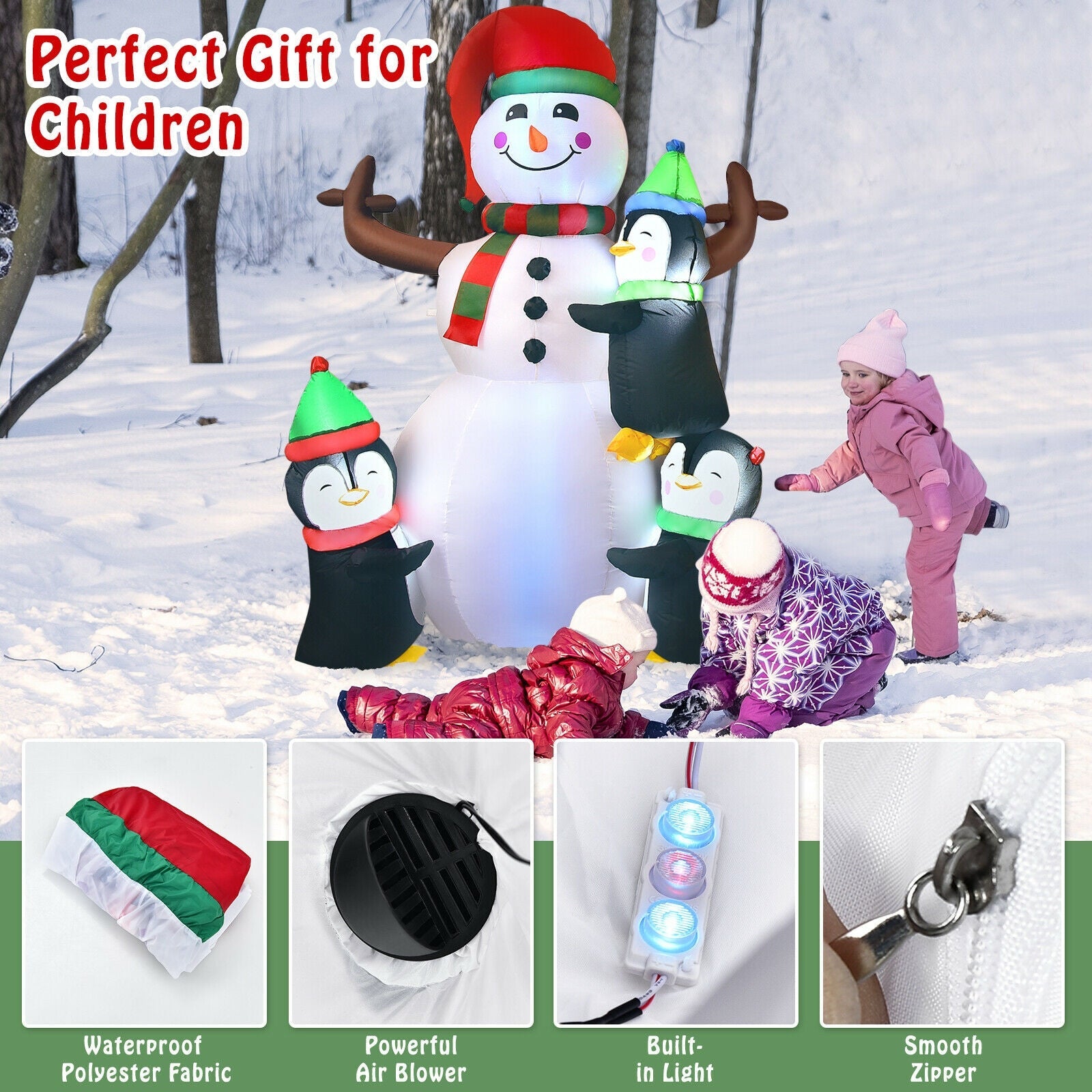 6 Feet Christmas Quick Inflatable Snowman with Penguins by DirectDeals, decoration with kids on Tampa Home & Garden Store