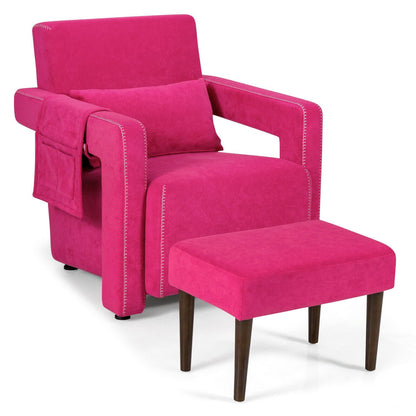 Sillón individual moderno de vellón bereber con otomana y cojín lumbar - Azul