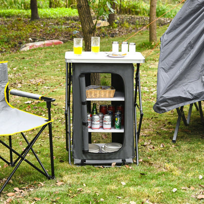 GemGear folding camping storage cabinet with 3 shelves, gray fabric finish, carry bag on Tampa Home & Garden Store