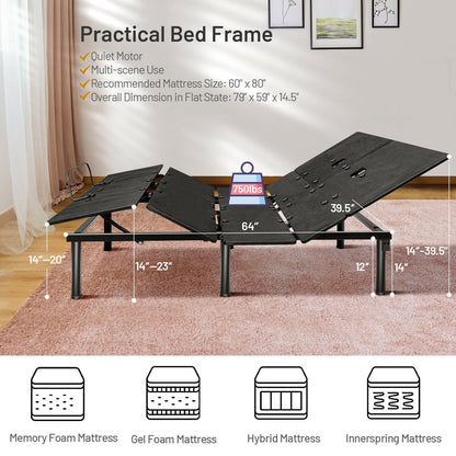 Base de cama ajustable tamaño queen con inclinación de cabecera y piecera
